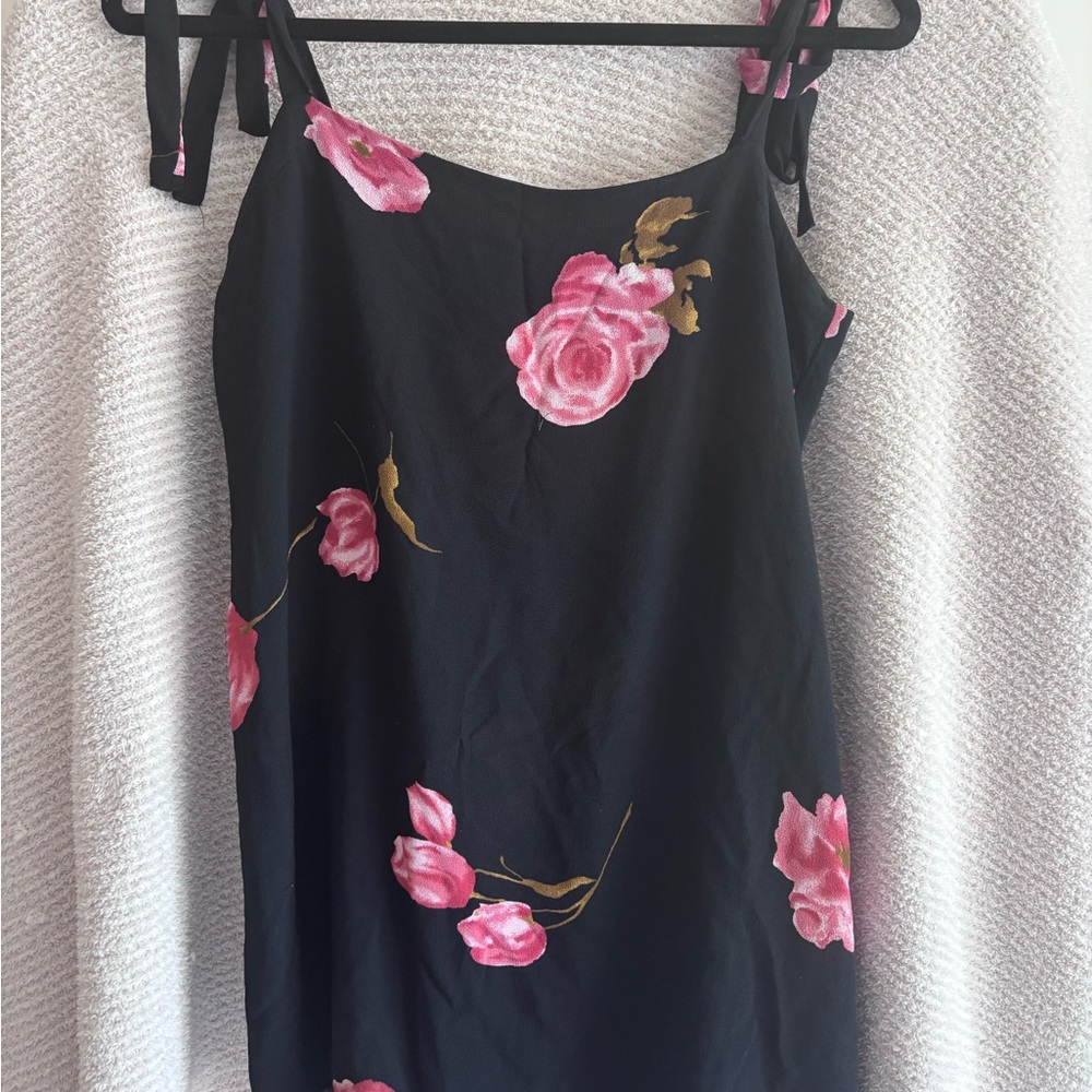REFORMATION BLACK MINI with Pink Roses + tie straps